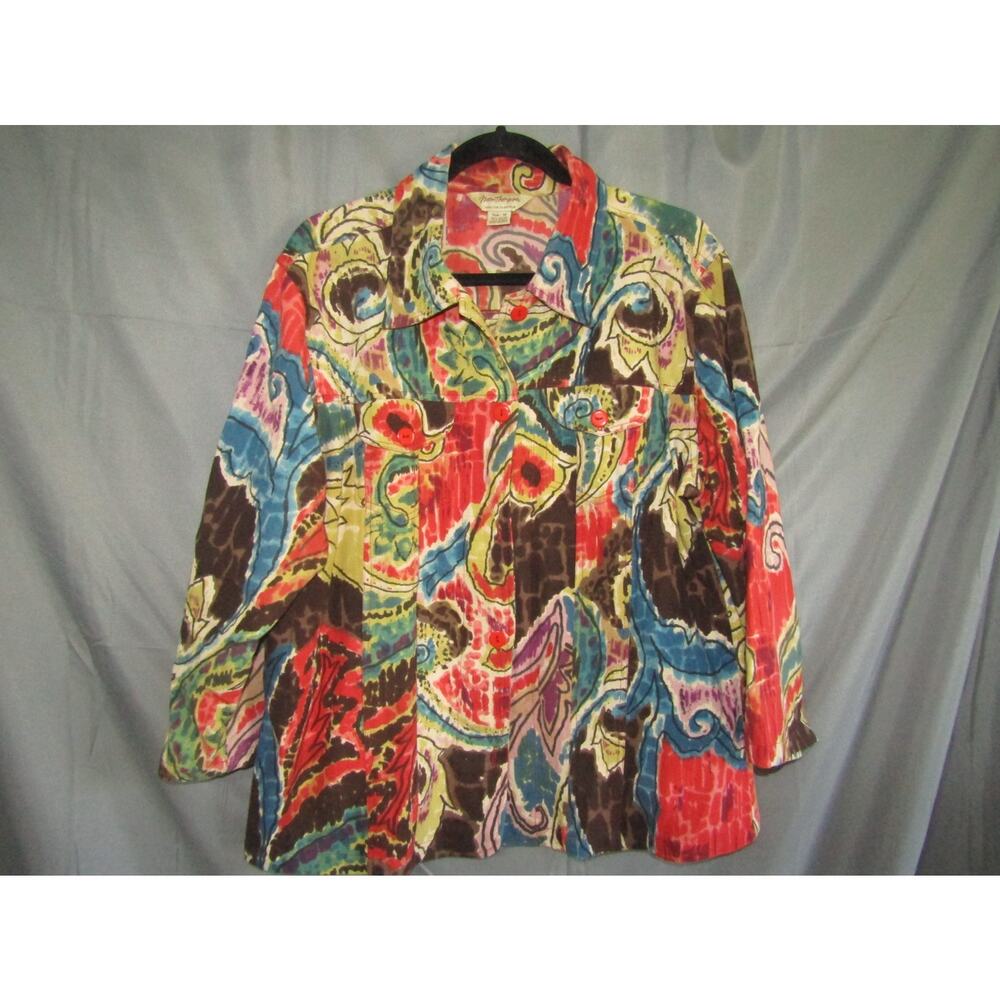 Norm‎ Thompson 1X Multicolor Abstract Print Button Shirt Top Women's Cotton Boho